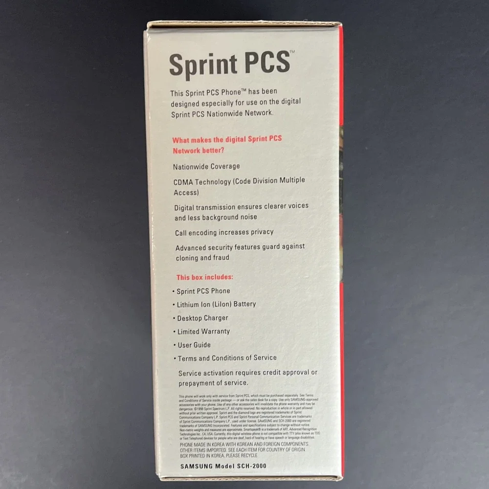 VTG Sprint PCS Samsung SCH-2000 Cell Phone w/ Box Charger Manuals Powers On